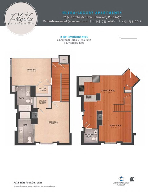Floor plan for 2 beds, 2 baths, 1461 sqft